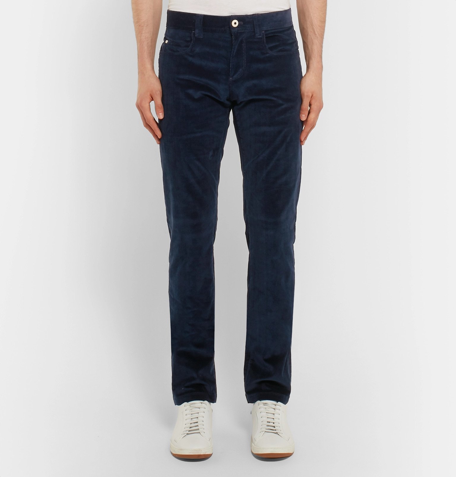 Loro Piana - Slim-Fit Stretch-Cotton Corduroy Trousers - Blue Loro Piana