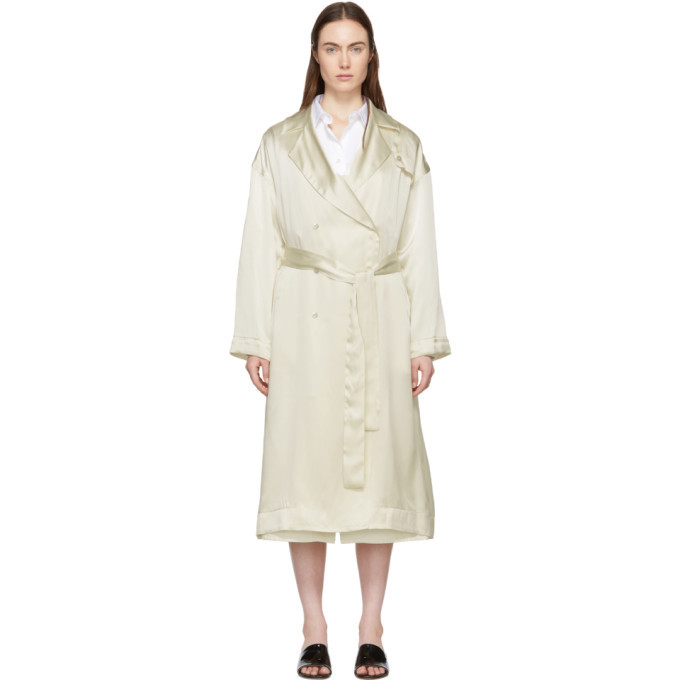 white silk trench coat