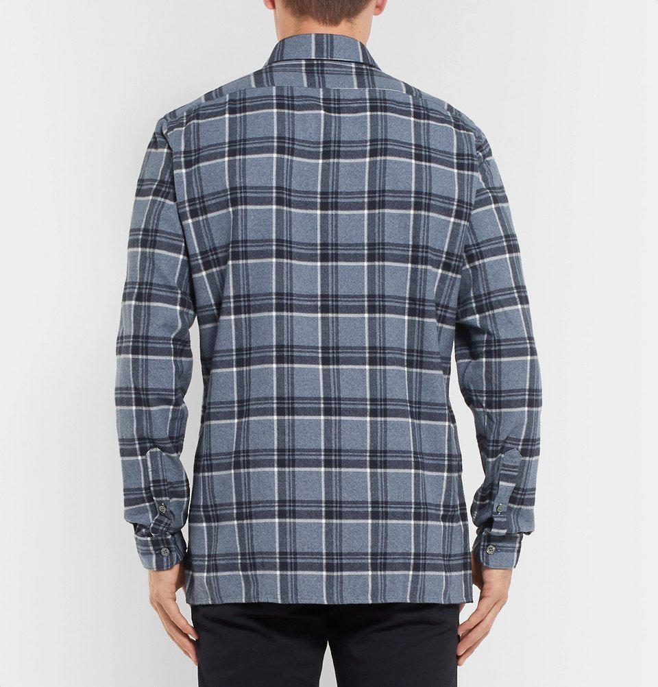 Hugo Boss Checked CottonFlannel Shirt Men Blue Hugo Boss