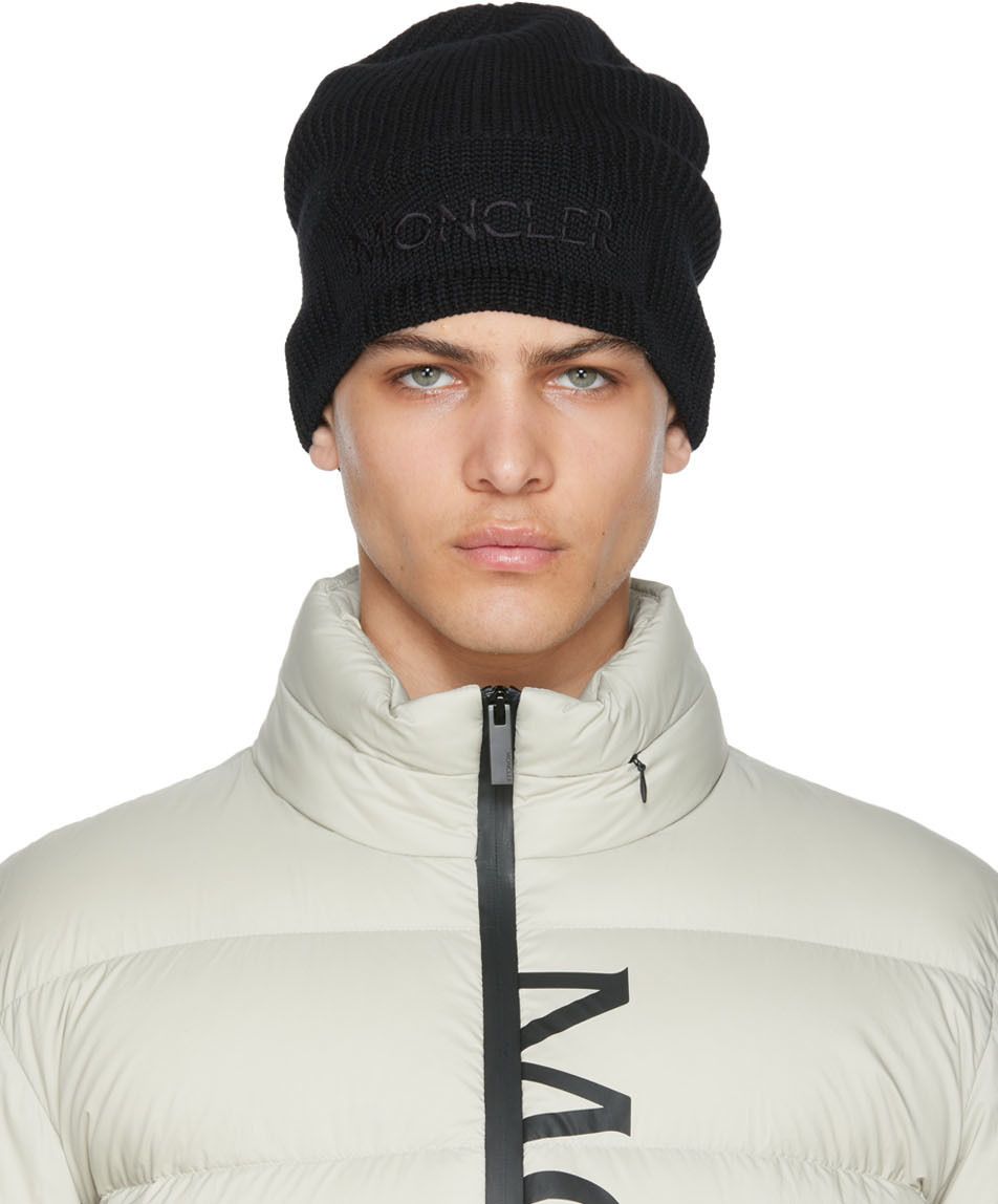 Moncler Black Virgin Wool Beanie Moncler