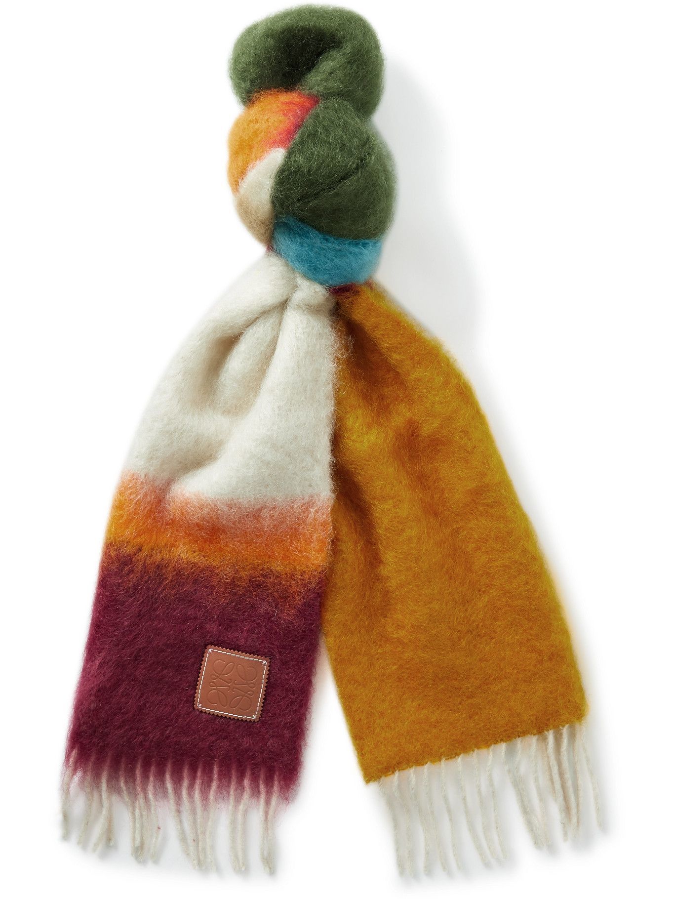 Loewe - Logo-Appliquéd Fringed Striped Mohair-Blend Scarf Loewe