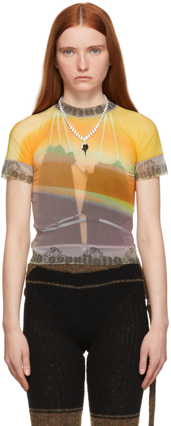 Ottolinger SSENSE Exclusive Multicolor Neon Nylon Mesh T-Shirt Ottolinger