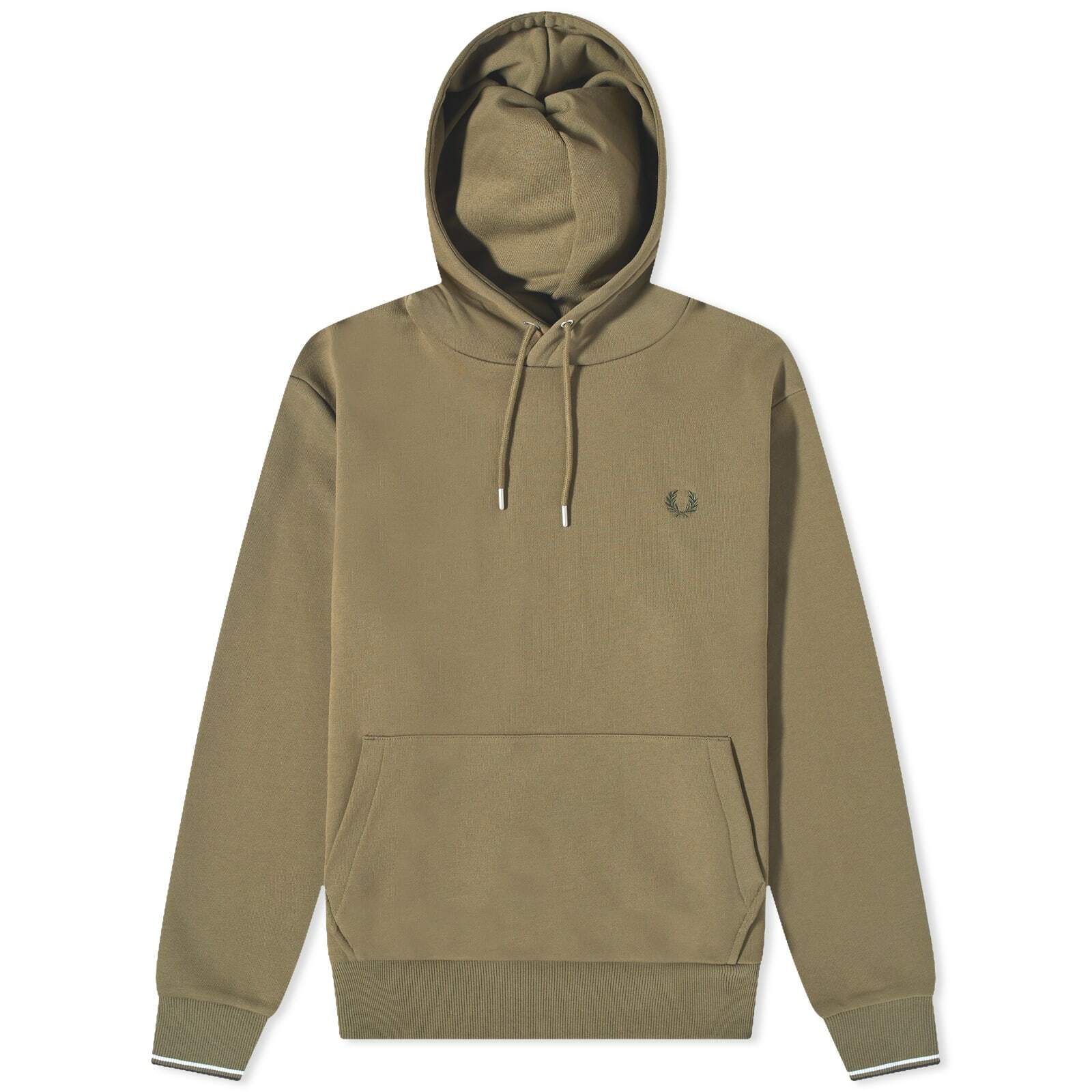 Fred Perry Men's Small Logo Popover Hoody in Uniform Green Fred Perry