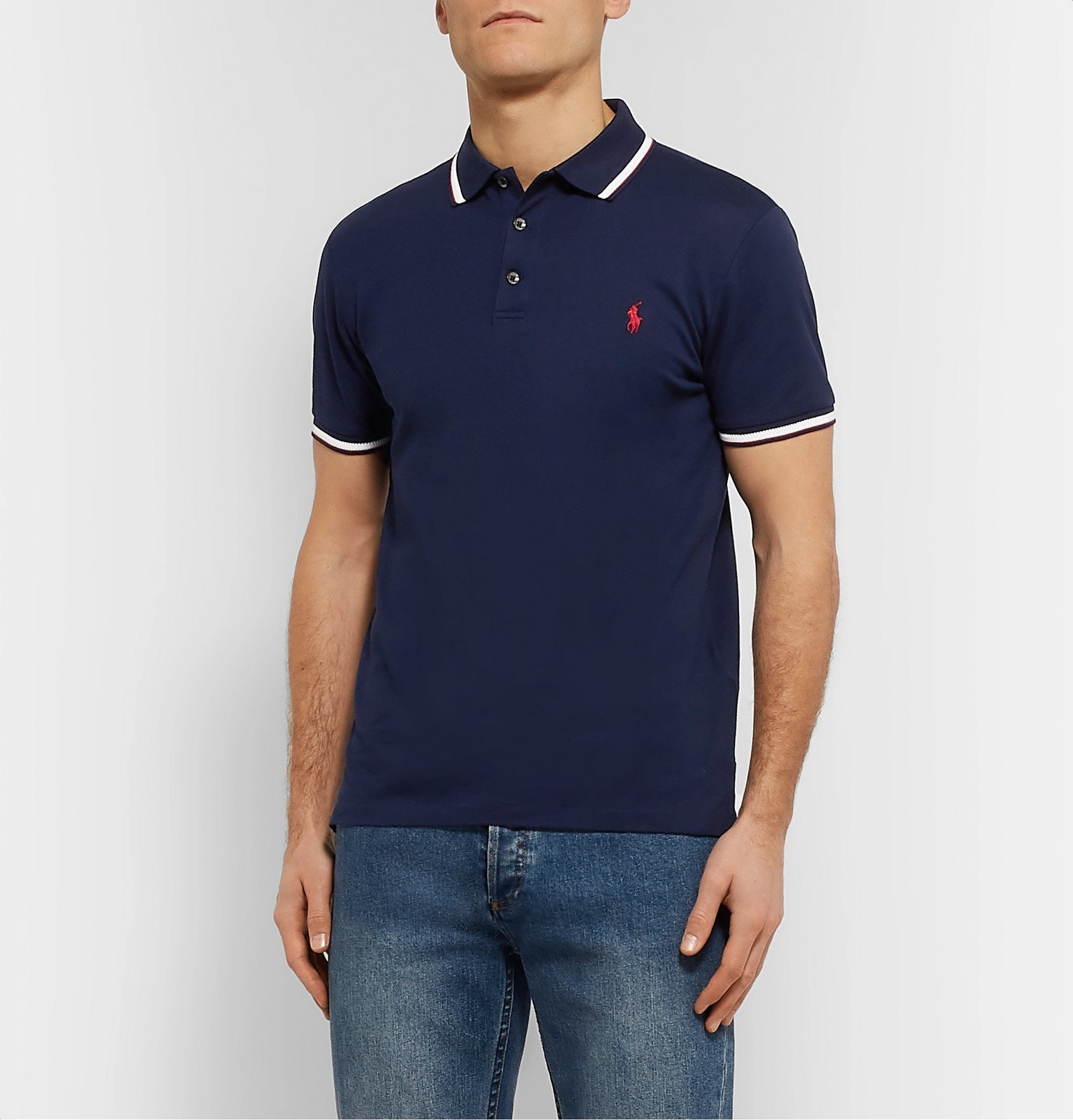 Polo Ralph Lauren - Slim-Fit Contrast-Tipped Stretch-Cotton Piqué Polo Shirt  - Blue Polo Ralph Lauren