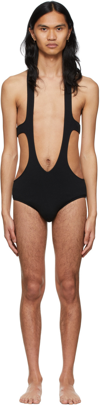 Rick Owens Black Organic Cotton One-Piece Swimsuit