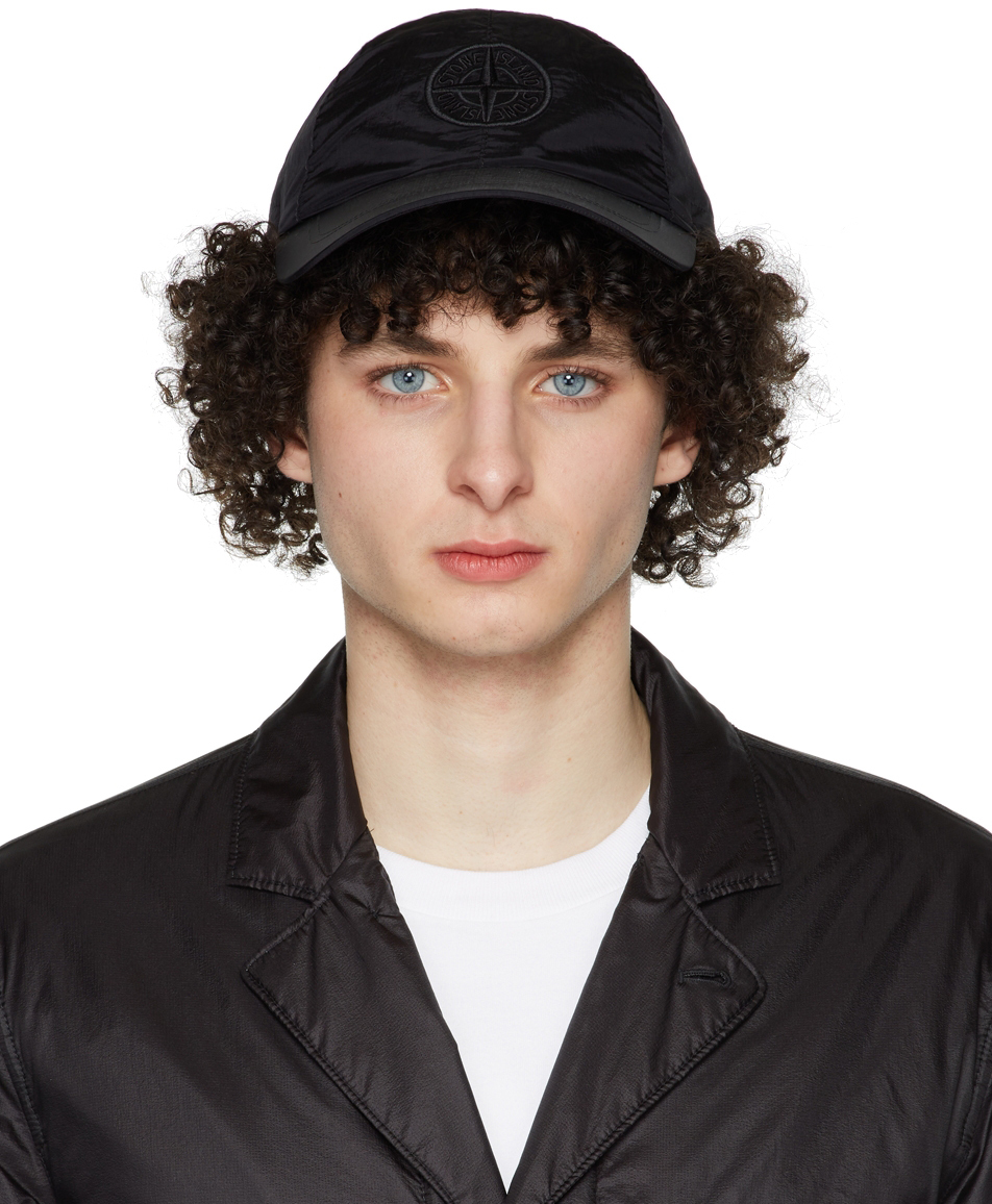 Stone Island Black Nylon Logo Cap Stone Island