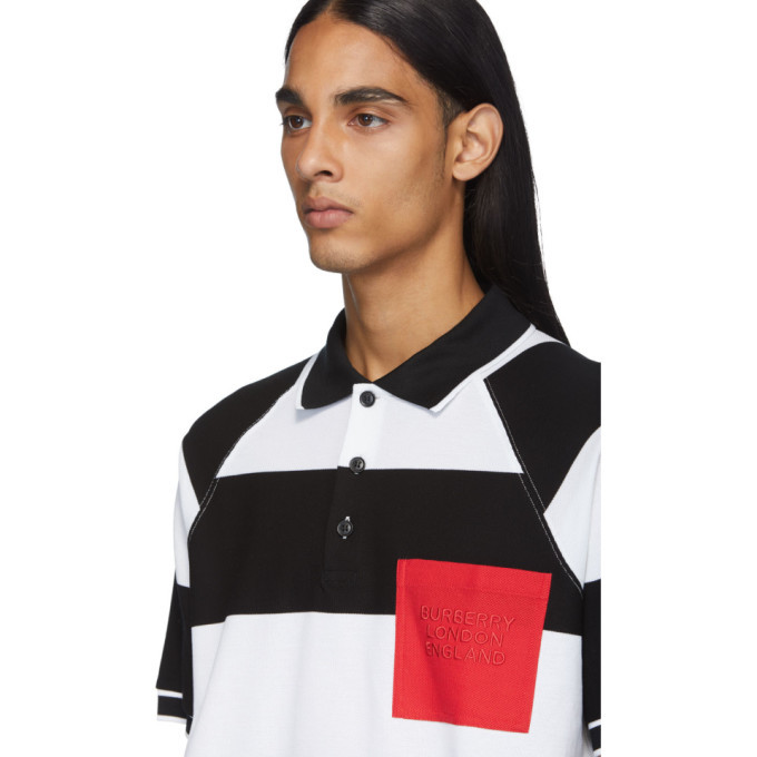 Burberry Black and White Oversized Rugby Stripe Polo Burberry