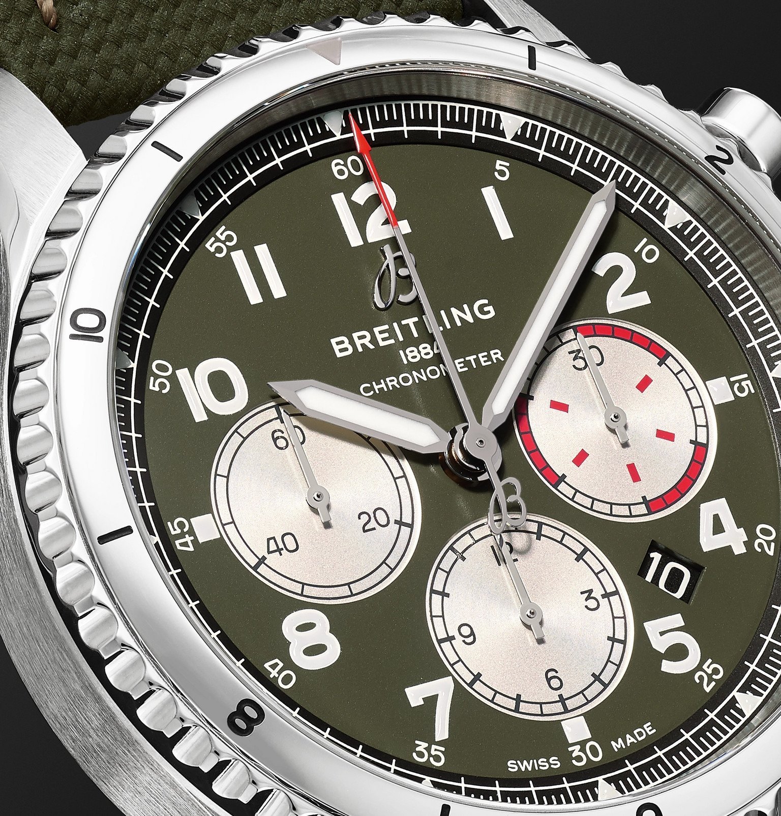 Breitling - Aviator 8 B01 43 Curtiss Warhawk Automatic Chronograph 43mm  Stainless Steel and Canvas Watch, Ref. No. AB01192A1L1X2 - Green Breitling