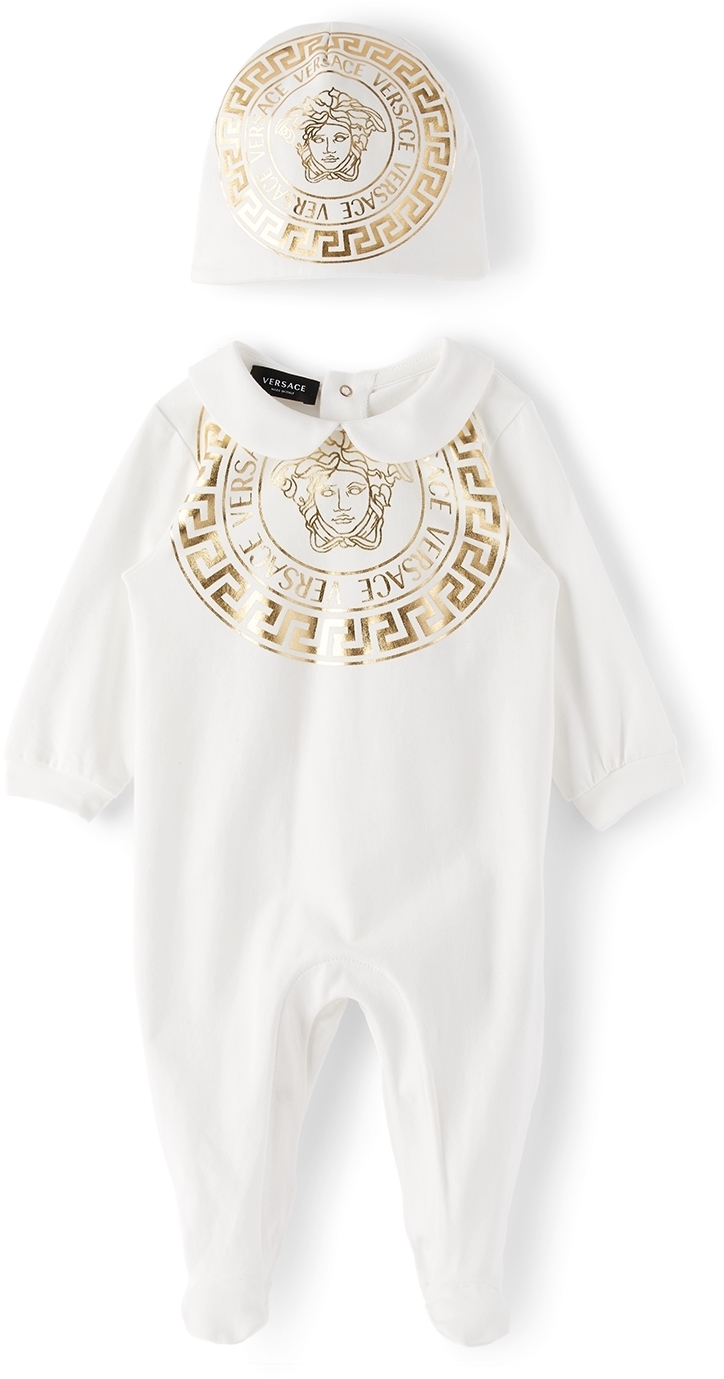 Versace Baby White Medusa Bodysuit & Beanie Set Versace