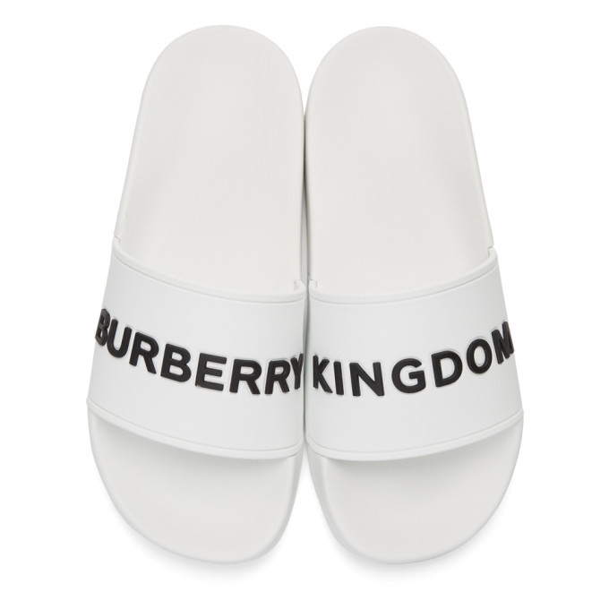 Burberry White Furley Pool Slides Burberry