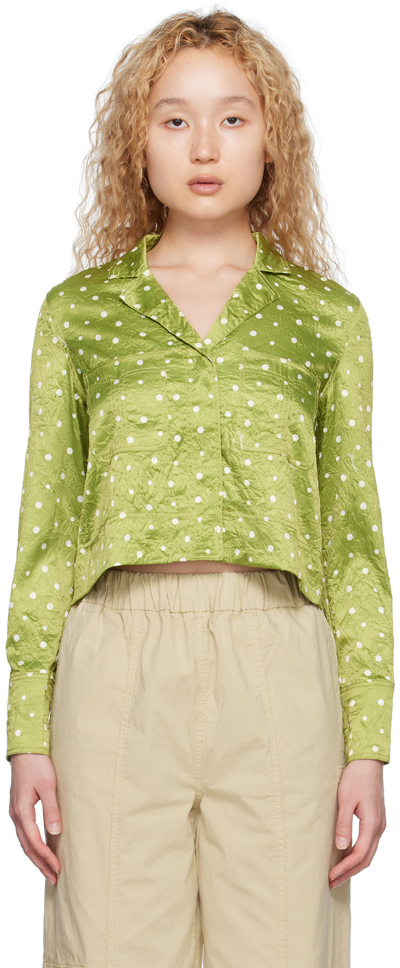 GANNI Green Crinkled Shirt GANNI