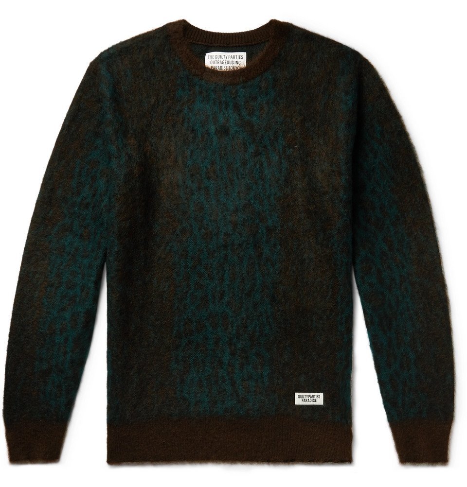 Wacko Maria - Leopard-Print Mohair-Blend Sweater - Men - Emerald 