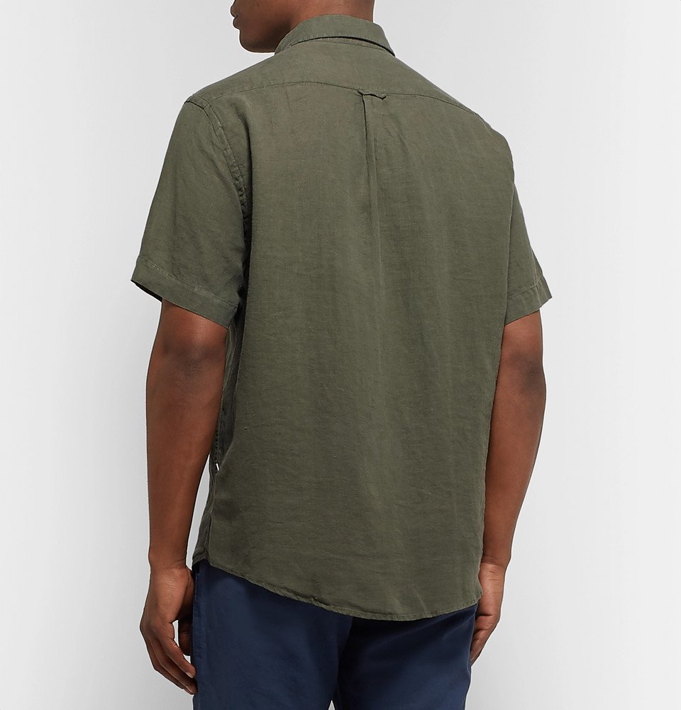 NN07 - New Derek Button-Down Collar Garment-Dyed Linen Shirt - Army ...