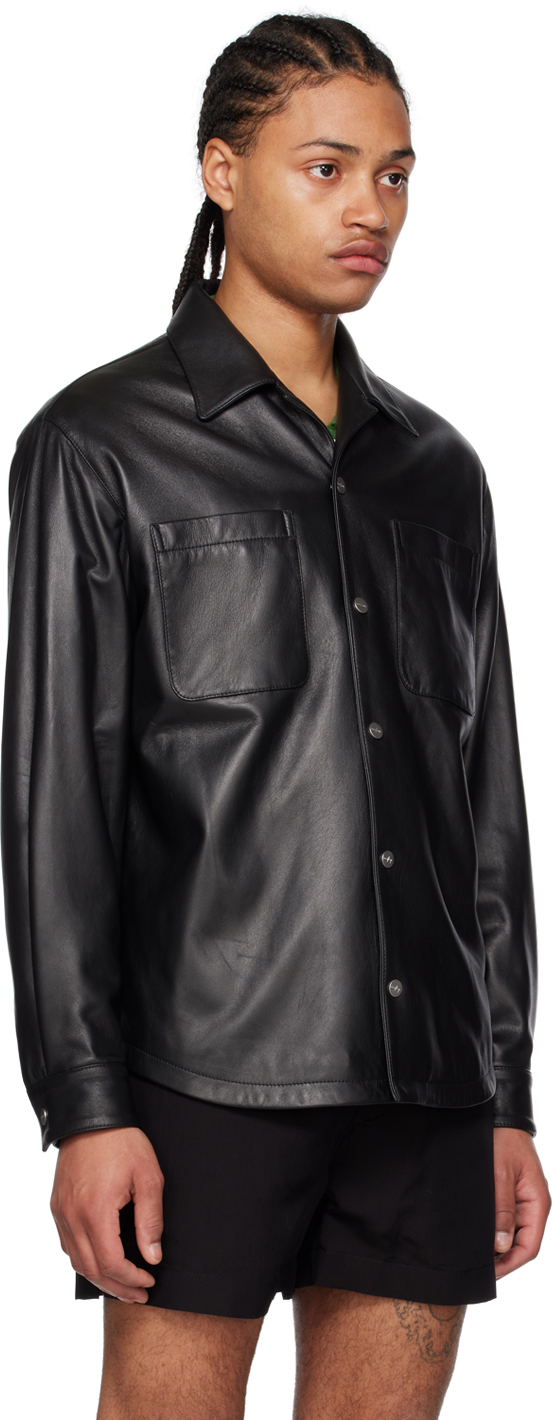 Second/Layer Black Press-Stud Leather Jacket Second/Layer