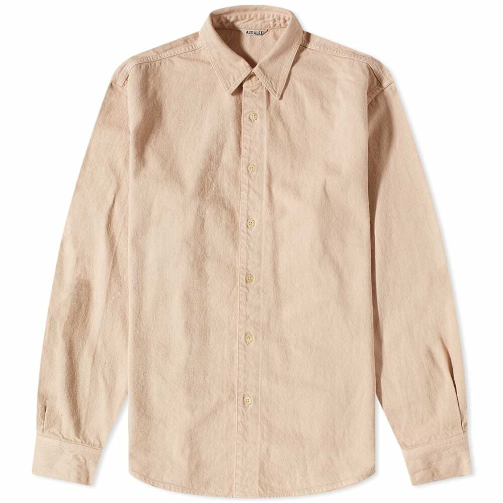 Auralee Men's Botanical Dyed Selvedge Denim Shirt in Natural Pink Auralee