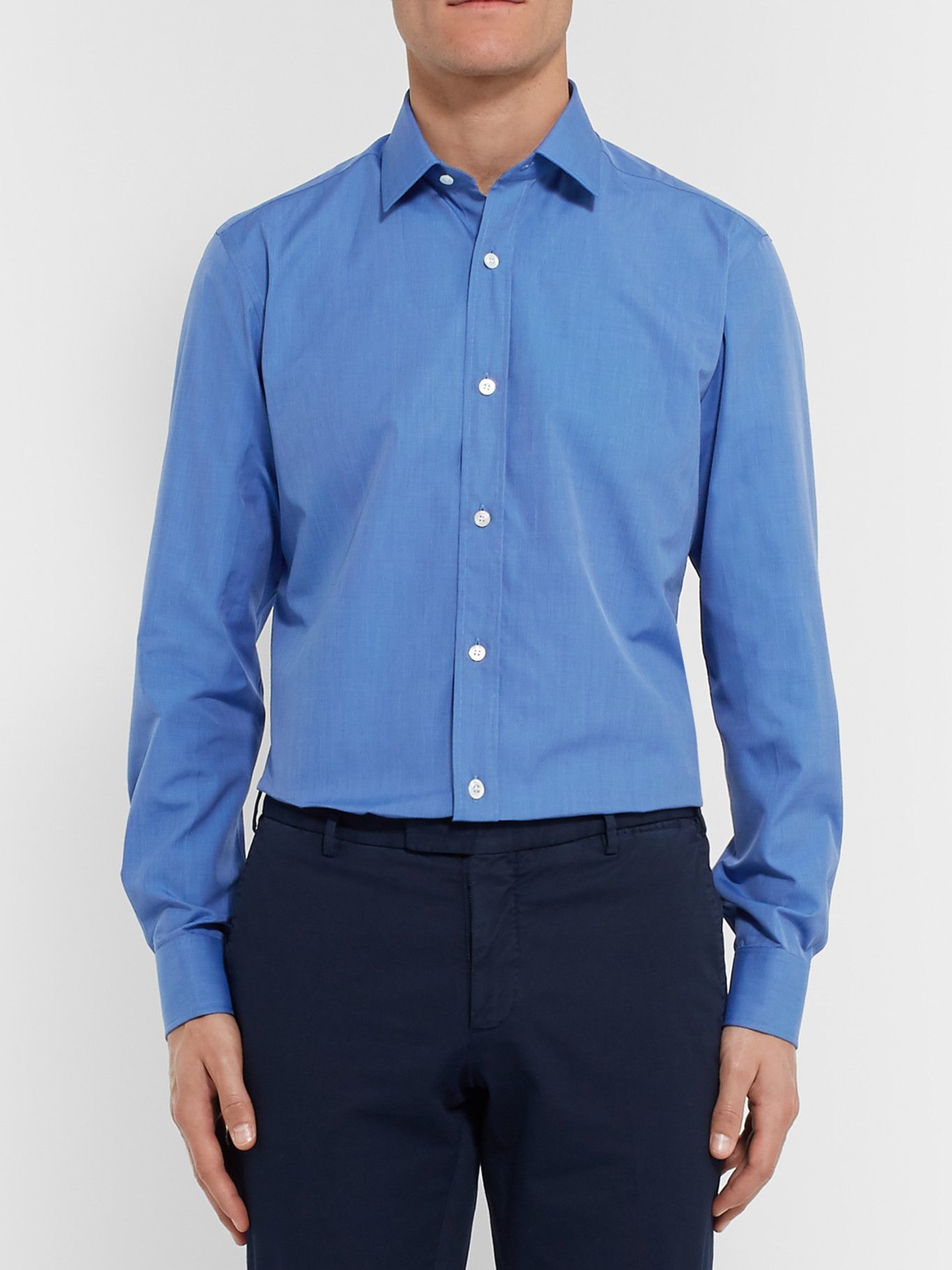 CHARVET - Blue Slim-Fit Cotton Shirt - Blue Charvet