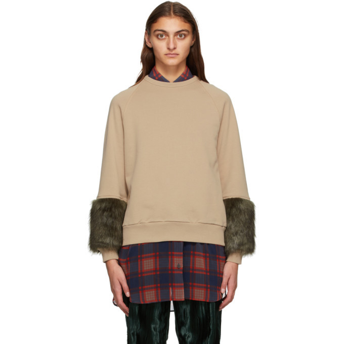 faux fur sleeve sweatshirt