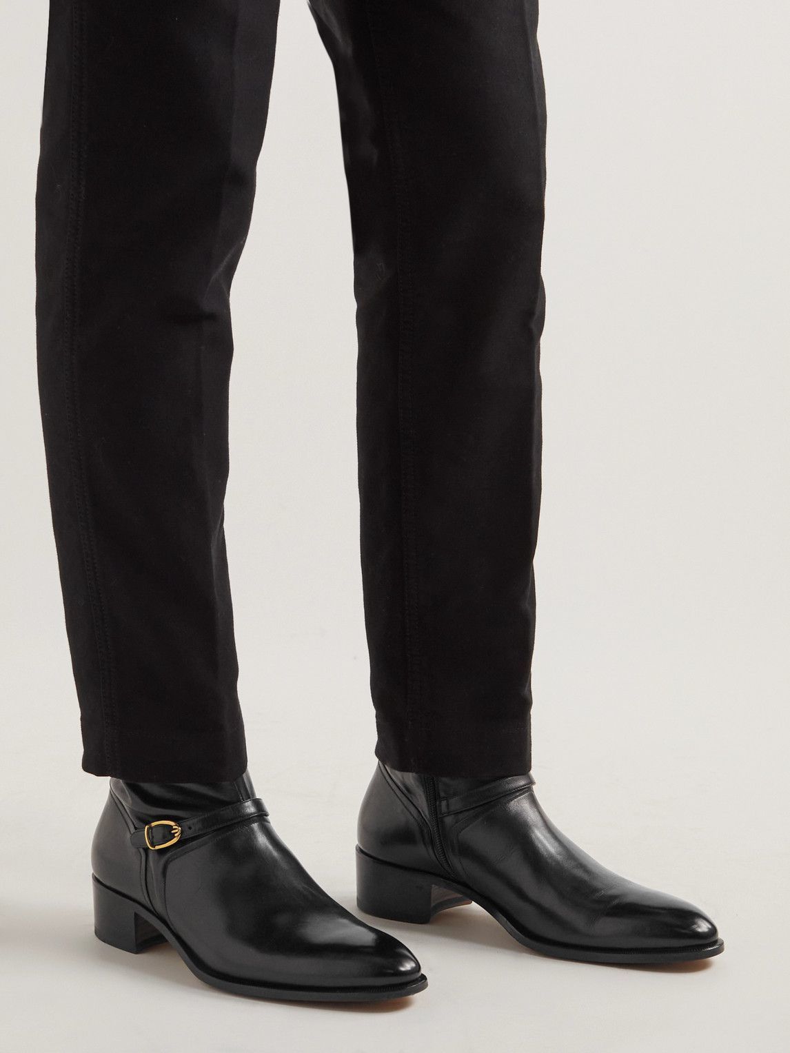 TOM FORD - Buckled Polished-Leather Boots - Black TOM FORD