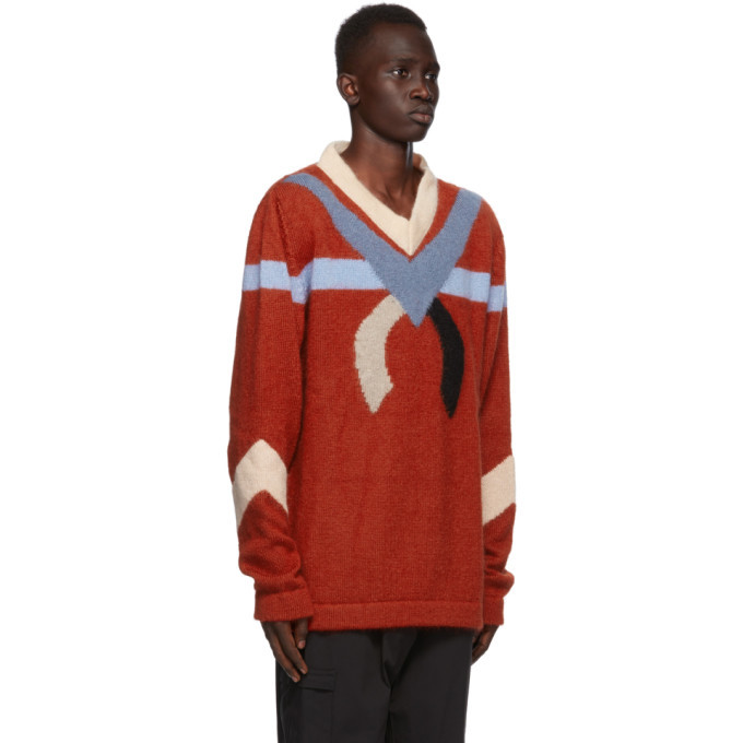 Kiko Kostadinov Red Intarsia Nolan Sweater Kiko Kostadinov