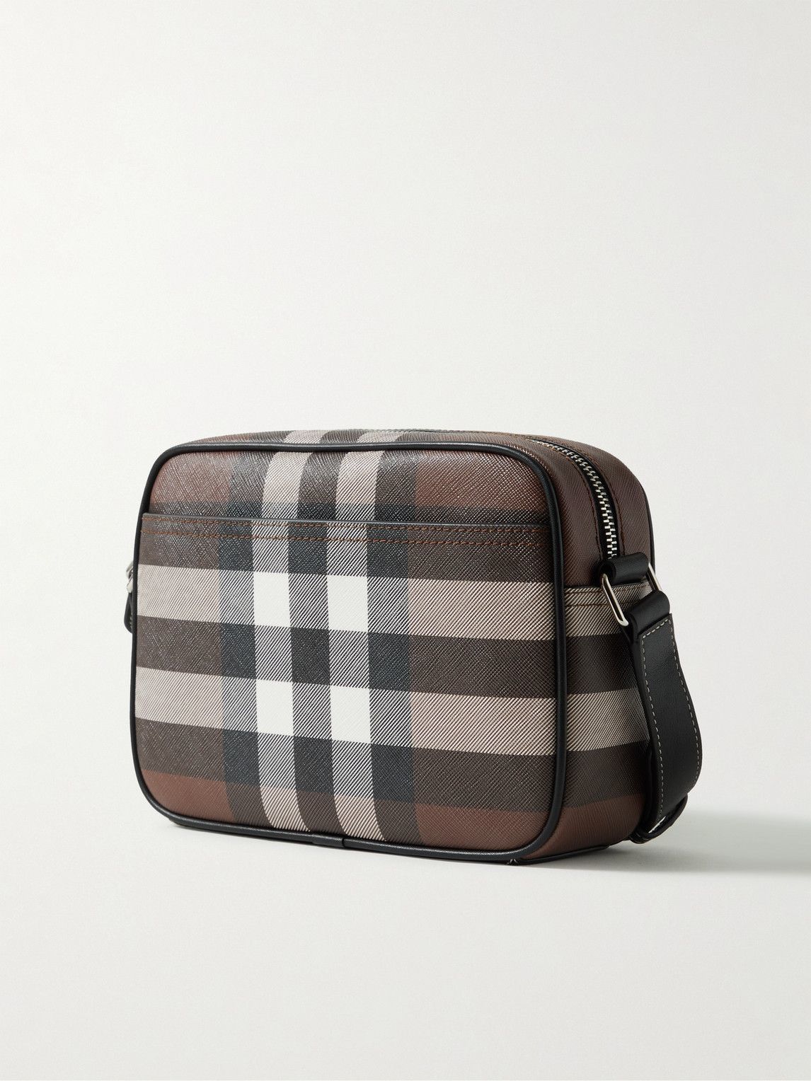 Burberry - Leather-Trimmed Checked E-Canvas Messenger Bag Burberry