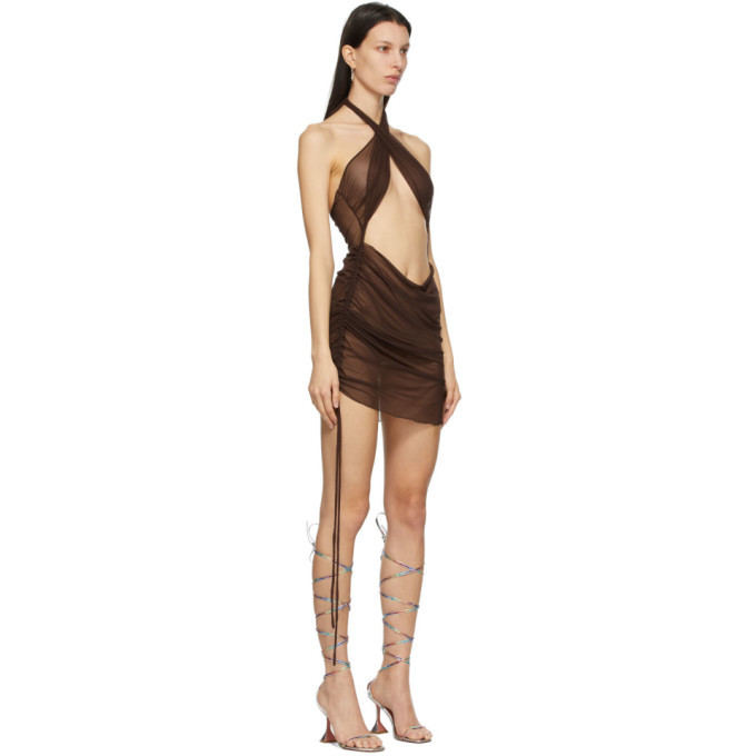 brown mesh wrap dress