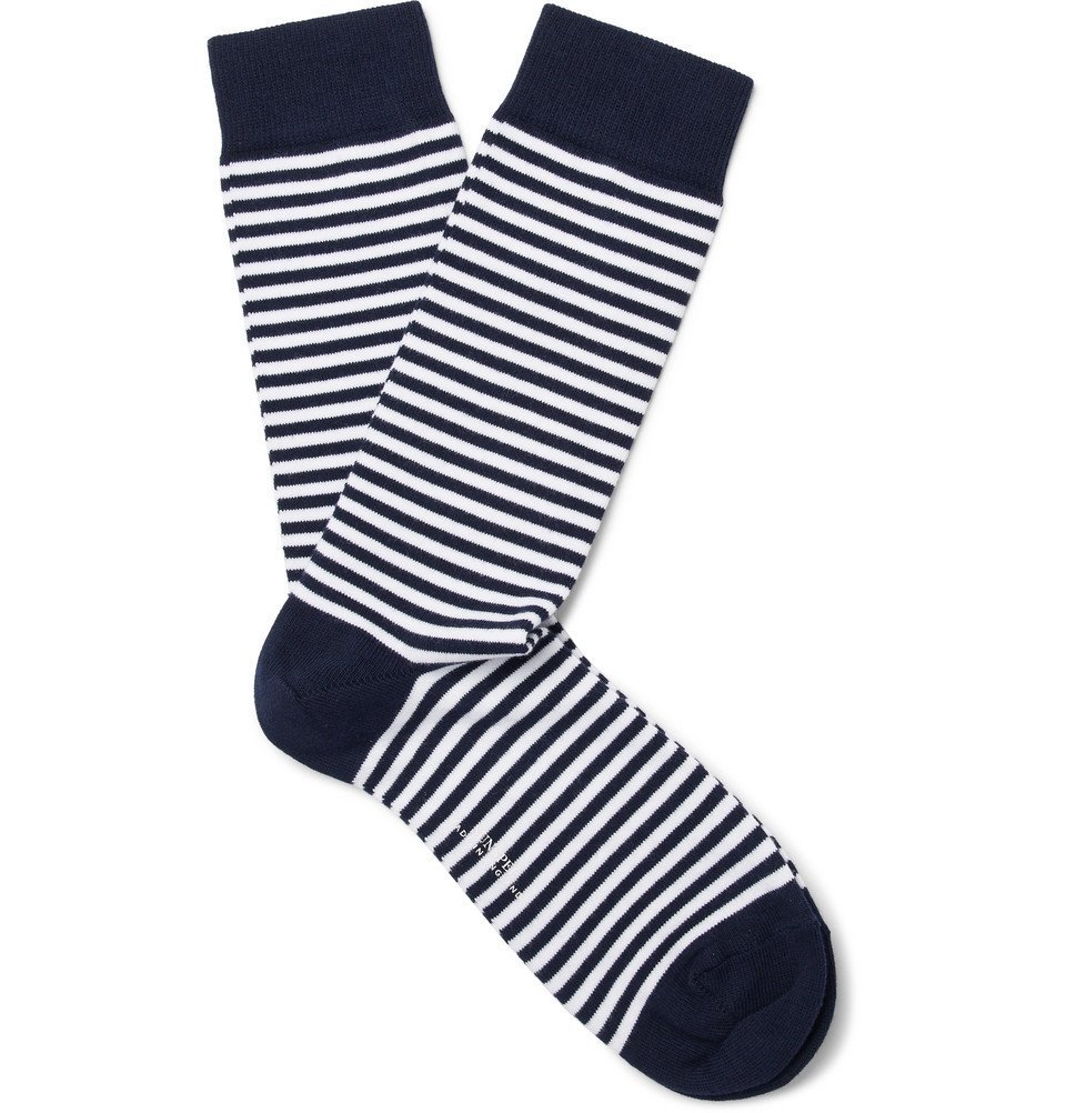 Sunspel - Striped Stretch Cotton-Blend Socks - Men - Navy Sunspel