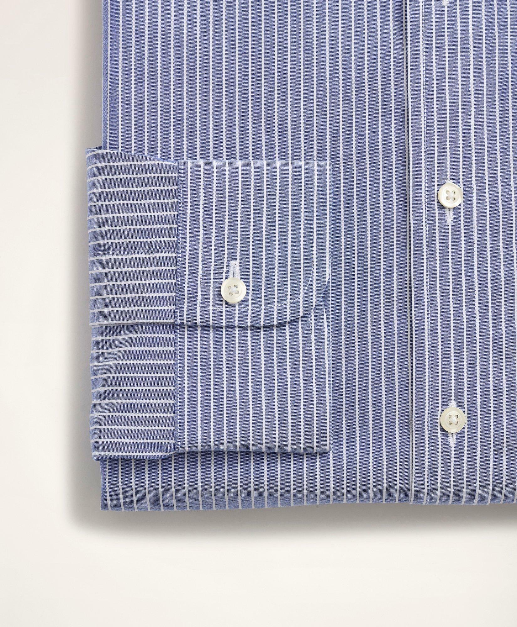 Brooks Brothers Men's Stretch Regent Regular-Fit Dress Shirt, Non-Iron Poplin Button-Down Collar Ground Stripe | Blue