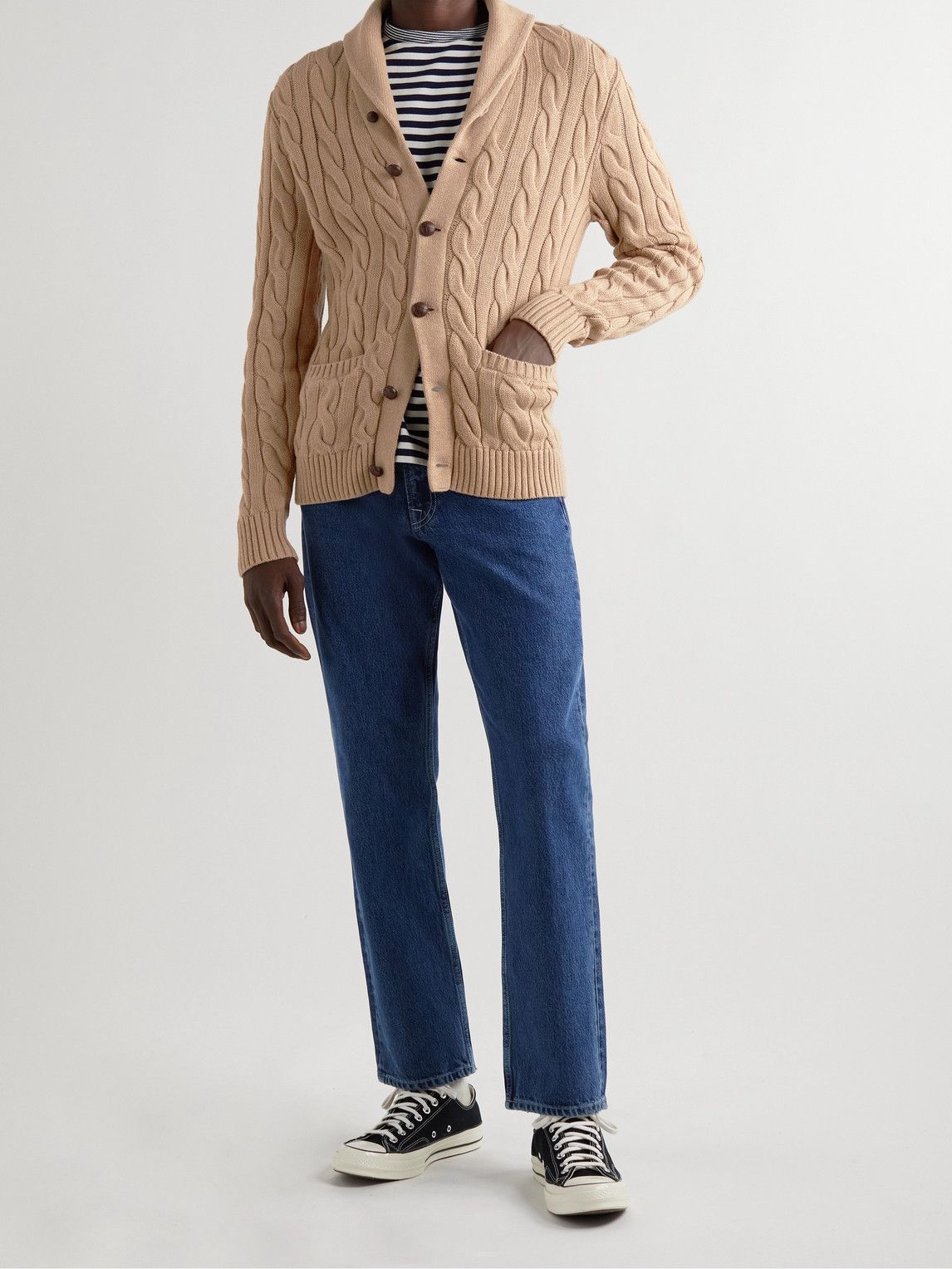 Polo Ralph Lauren - Shawl-Collar Cable-Knit Cotton and Cashmere-Blend Cardigan - Brown
