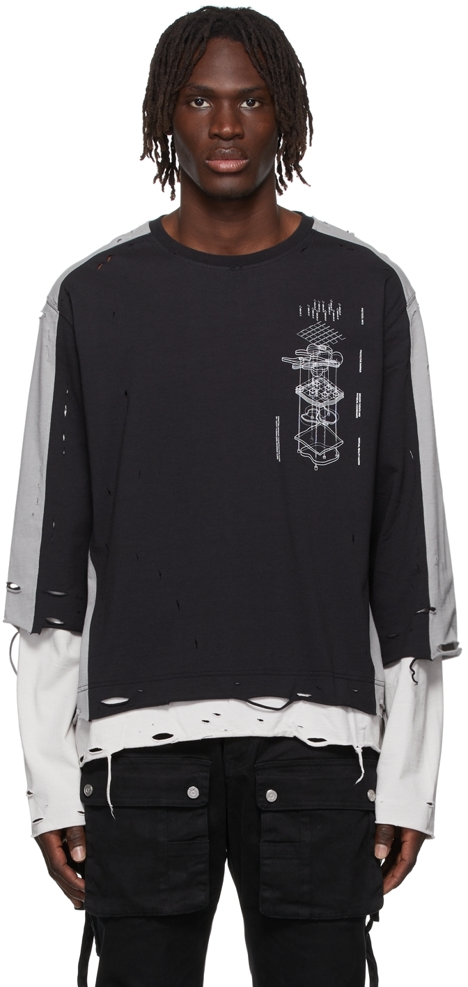 Grey Distressed Layered T-Shirt C2H4
