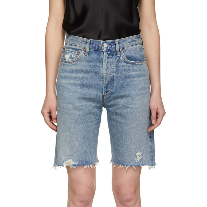 Agolde Blue Denim 90s Loose Fit Shorts 