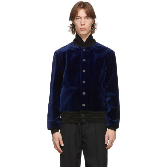 Haider Ackermann Blue Velour Aviator Bomber Jacket Haider Ackermann