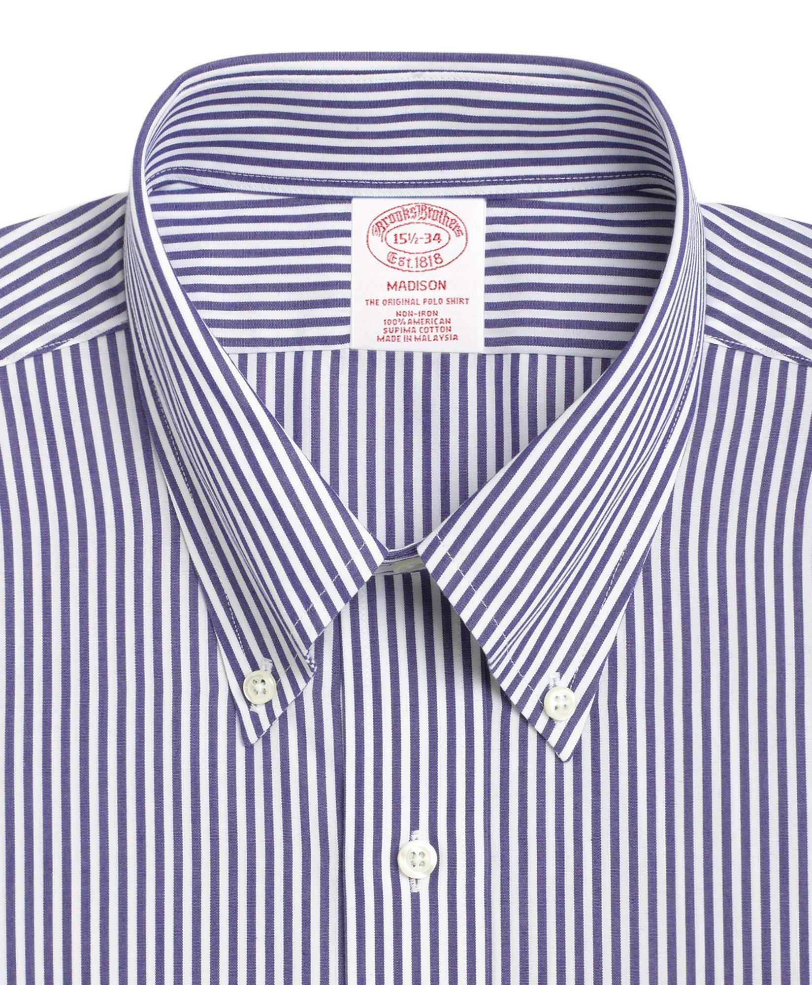 Brooks Brothers Men's Madison Relaxed-Fit Dress Shirt, Non-Iron Bengal Stripe | Dark Blue
