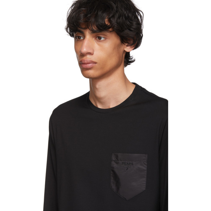 Prada Black Satin Pocket Long Sleeve T-Shirt Prada