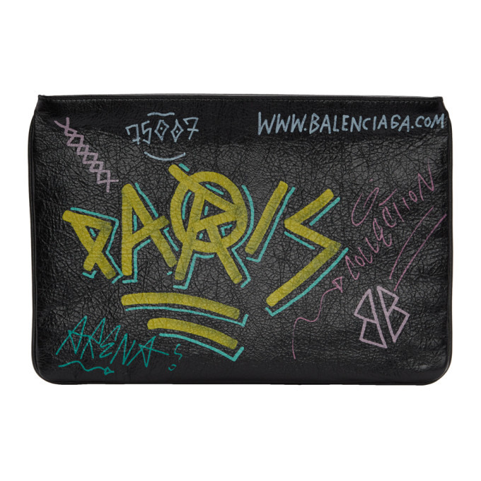 Balenciaga Black Leather Graffiti Pouch Balenciaga