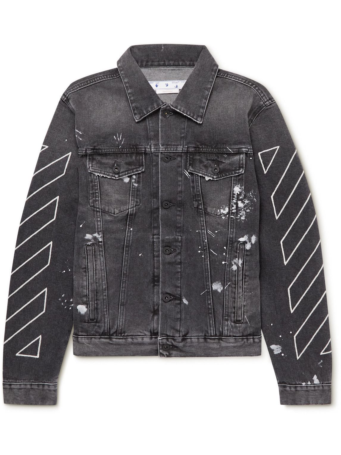OffWhite Diag PaintSplattered Embroidered Denim Jacket Gray OffWhite