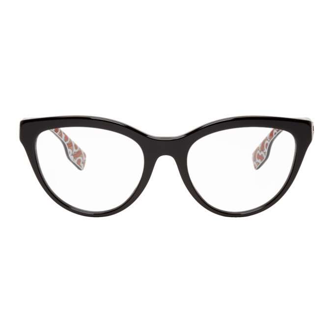 Burberry Black Acetate Monogram Cat-Eye Glasses Burberry