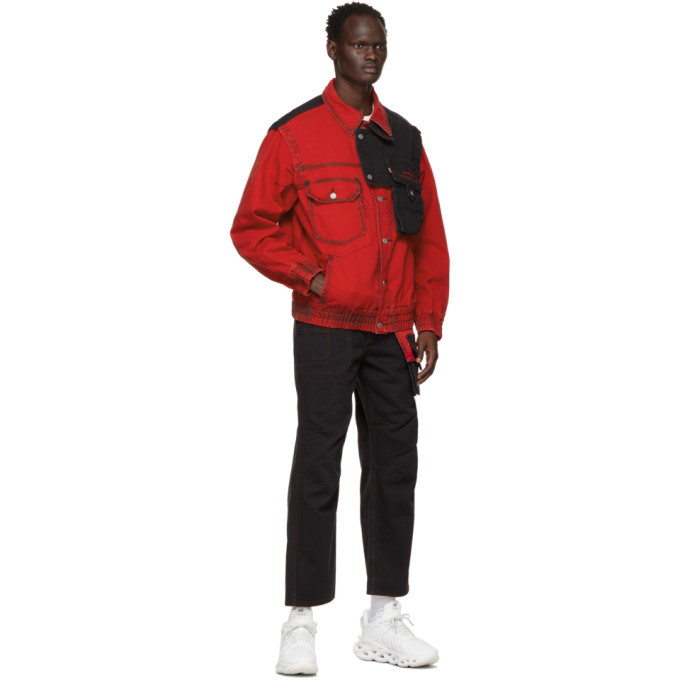 Feng Chen Wang Red and Black Levis Edition Twill Oversized Jacket Feng Chen  Wang