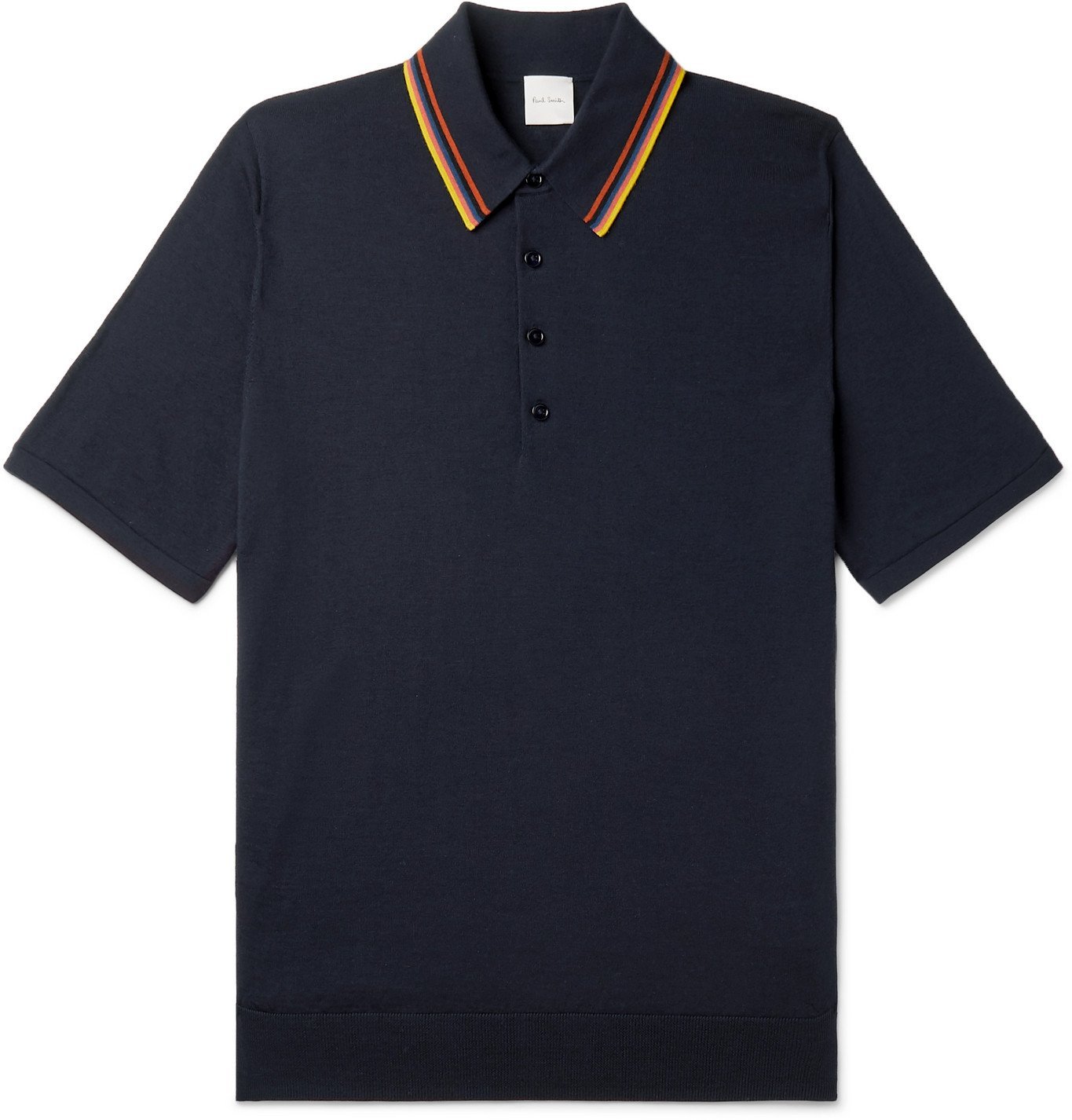 Paul Smith - Stripe-Trimmed Merino Wool Polo Shirt - Blue Paul Smith
