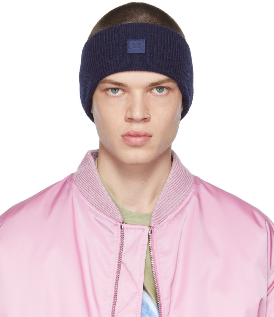 Acne Studios Navy Knit Logo Headband Acne Studios