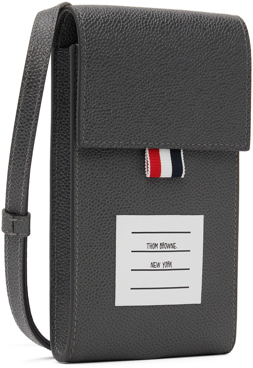 Thom Browne Grey Leather Messenger Bag Thom Browne