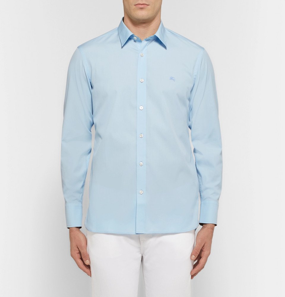 Burberry - Slim-Fit Stretch-Cotton Poplin Shirt - Men - Sky blue Burberry