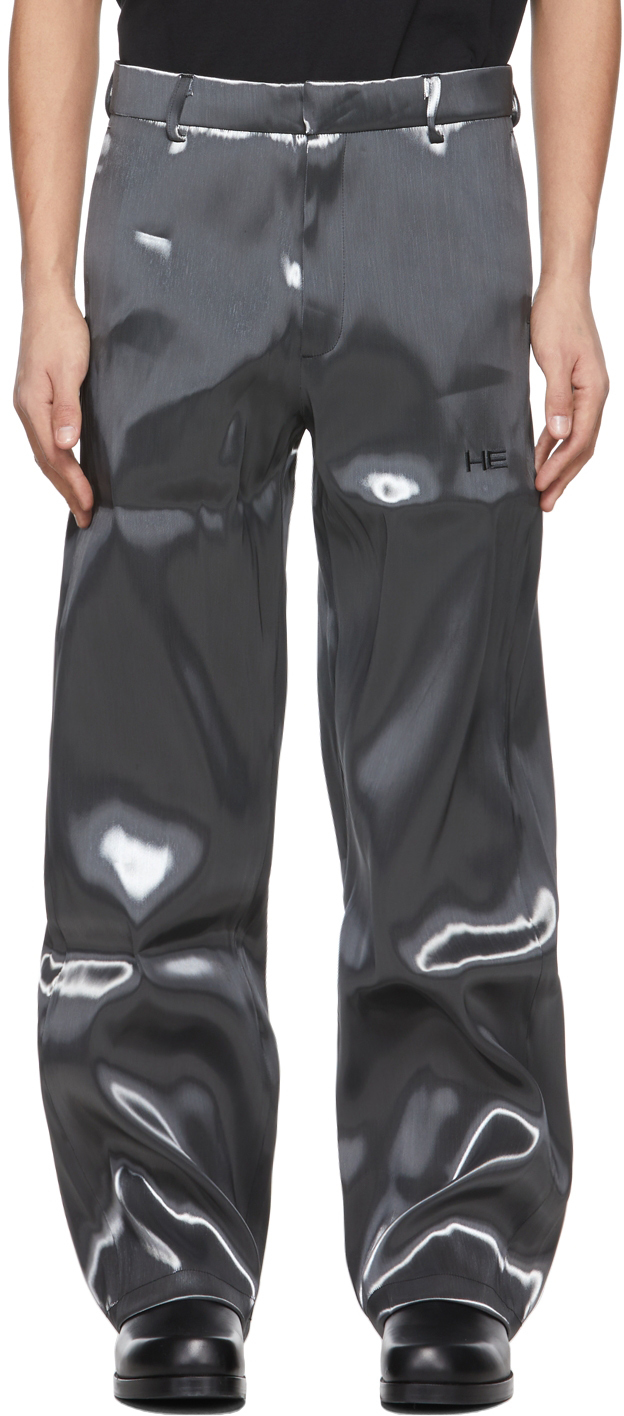 HELIOT EMIL Grey Liquid Metal Trousers Heliot Emil