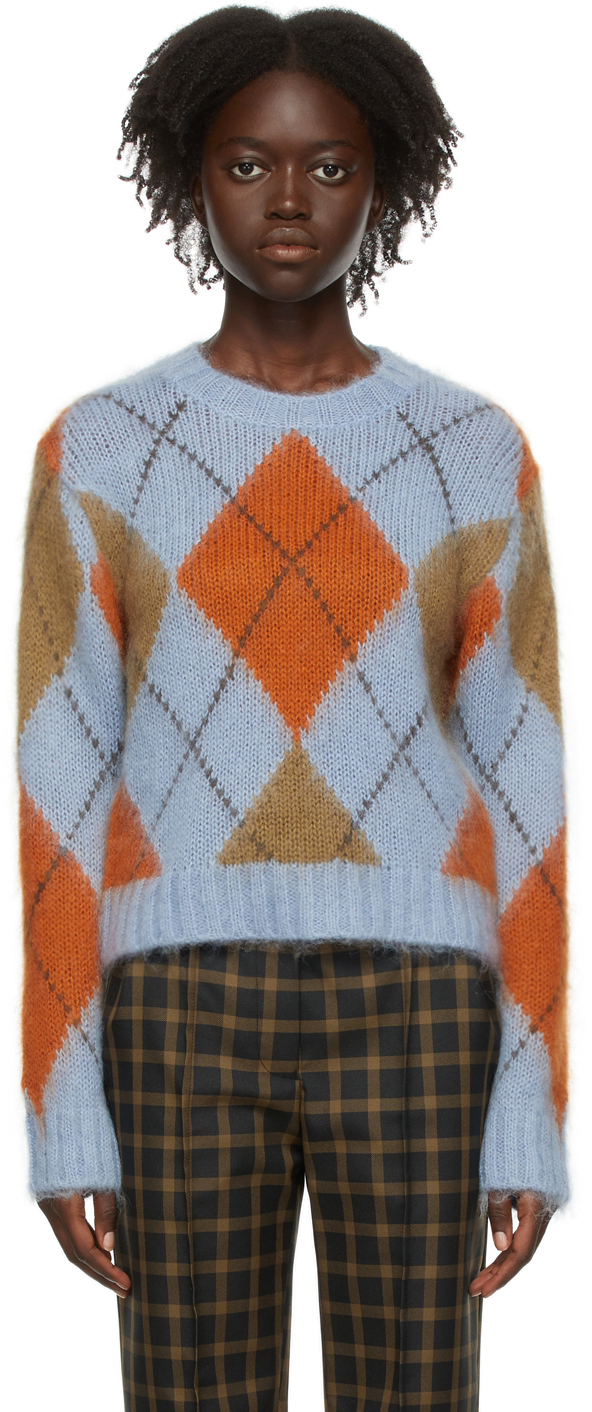 Kenzo Blue Mohair Argyle Sweater Kenzo