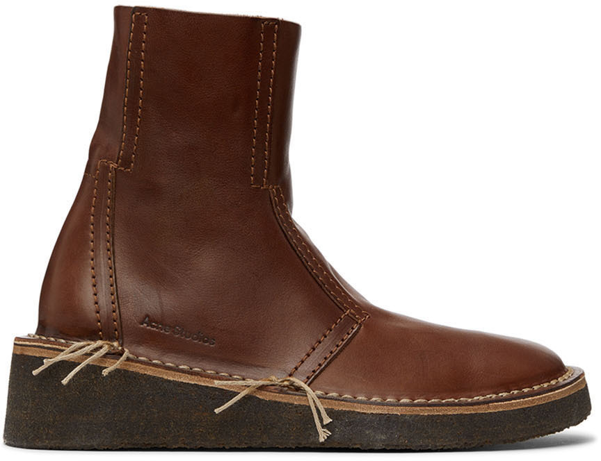 acne studios brown branded heeled boots