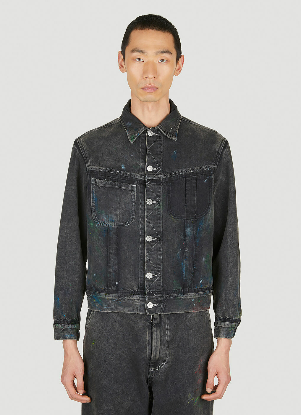 Distressed Denim Jacket in Black Maison Margiela