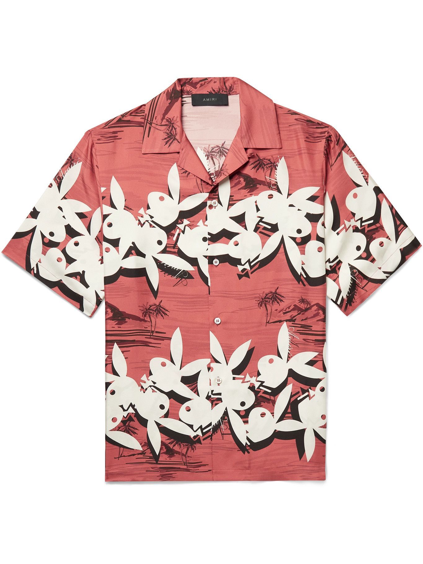 AMIRI Playboy CampCollar Printed SilkTwill Shirt Pink Amiri
