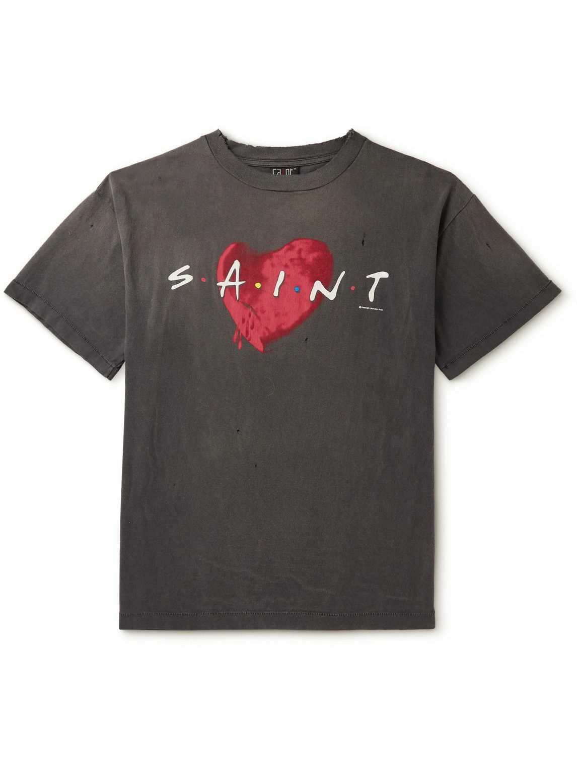Photo: SAINT Mxxxxxx - Logo-Print Distressed Cotton-Jersey T-Shirt - Black