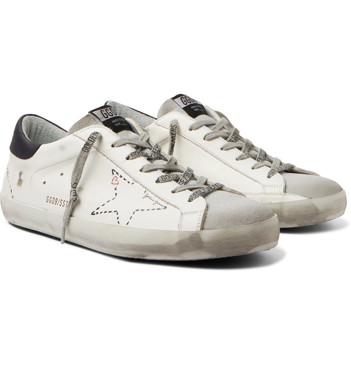 Golden Superstar Distressed Leather and Suede White Golden Goose Deluxe Brand