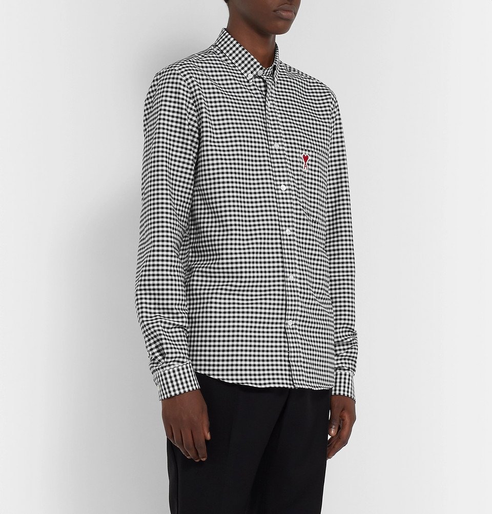 AMI - Button-Down Collar Logo-Appliquéd Gingham Cotton Oxford Shirt ...