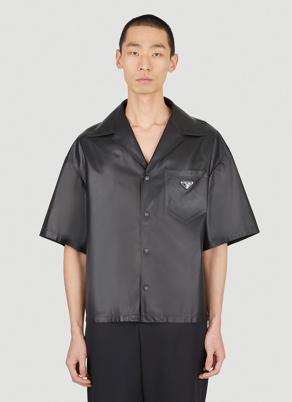 Leather Shirt in Black Prada